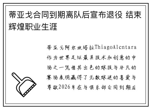 蒂亚戈合同到期离队后宣布退役 结束辉煌职业生涯